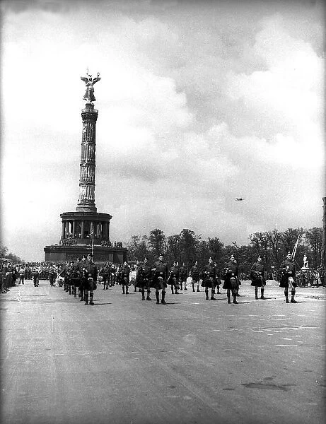 A victory parade at Berlin Saule Column in Berlin at which the Union Jack flag was raised