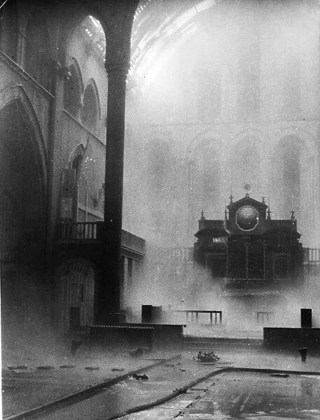 View of bomb damage to the interior of St Anthonys church in South East London