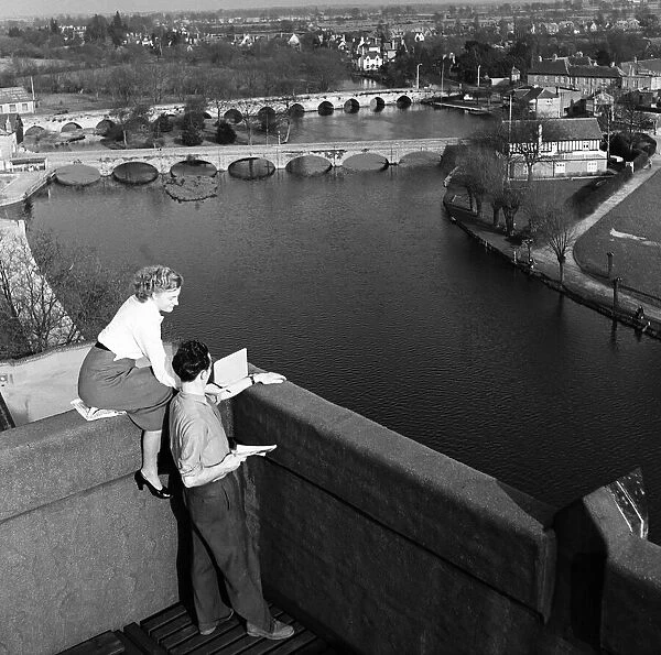 View of the two Bridges in Stratford-upon-Avon, Warwickshire. Circa 1953