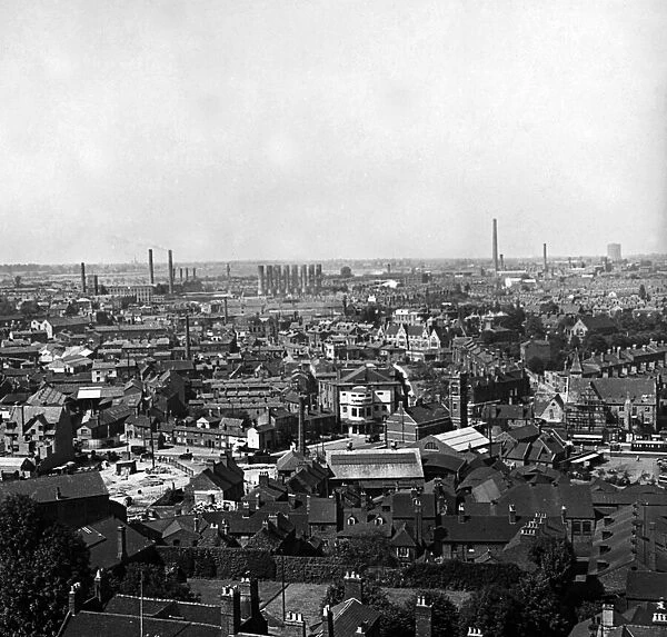 View of Coventry rooftops looking towards the construction of Trinity Street as seen