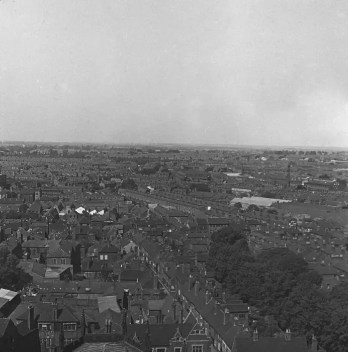 Framed Print : View of Coventry rooftops looking towards Stoke as seen from the Cathedral spire