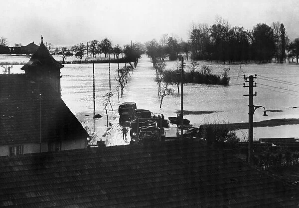 View of flooded sector near a French village as the river overflowed its banks