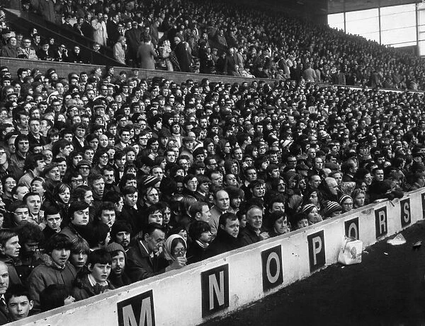 View of the huge crowd at Anfield watching their team Liverpool in action, circa 1966