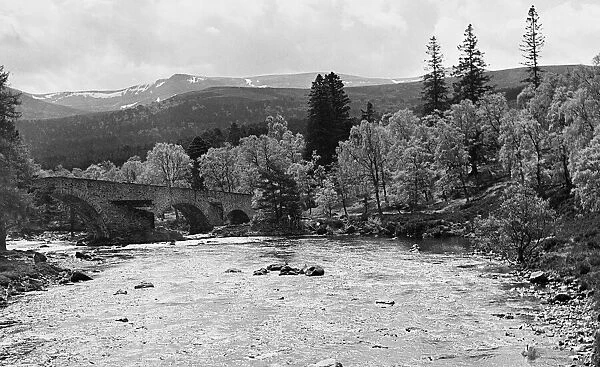 View of the Invercauld Bridge over the River Dee near Braemar, Scotland. Circa 1952