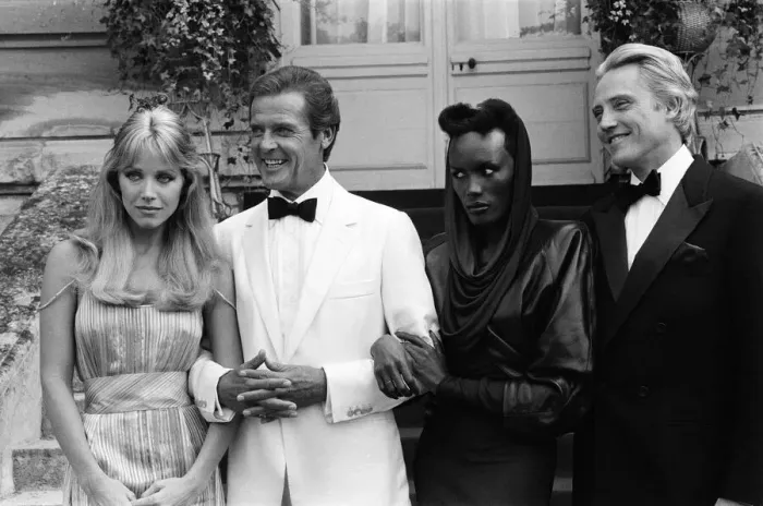 Framed Print : A View to a Kill 1984 James Bond film, Photocall outside The Chateau de Chantilly in Framed Print : A View to a Kill 1984 James Bond film, Photocall outside The Chateau de Chantilly in