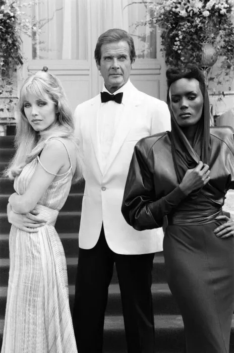 Framed Print : A View to a Kill 1984 James Bond film, Photocall outside The Chateau de Chantilly in Framed Print : A View to a Kill 1984 James Bond film, Photocall outside The Chateau de Chantilly in
