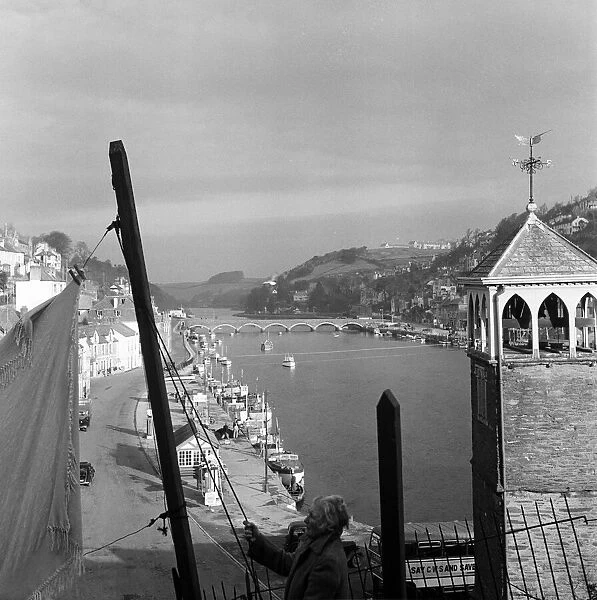 A view of Looe Bridge, Cornwall. Circa 1953