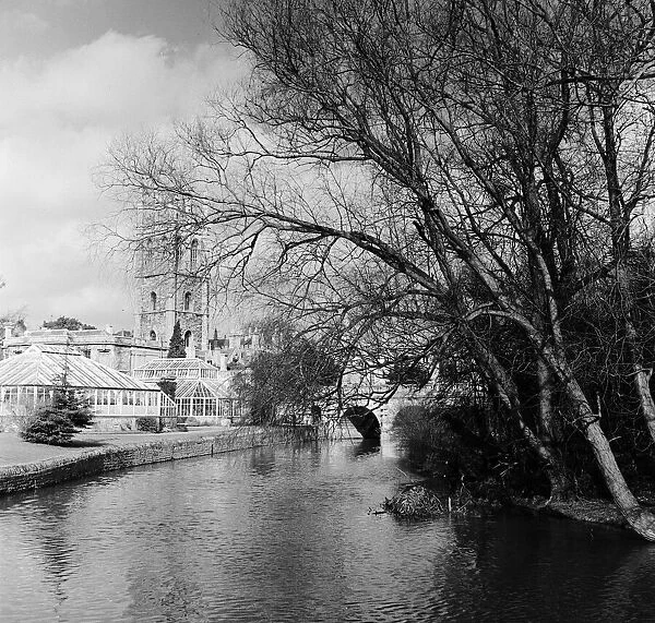 View of Magdalen Tower and bridge in Oxford. 2nd March 1953