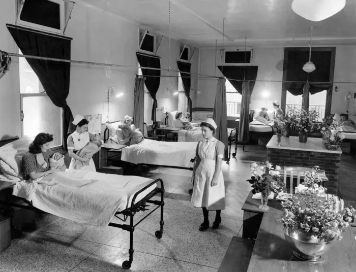 Framed Print : View of nurses and patients on Maternity Ward C at University College Hospital Framed Print : View of nurses and patients on Maternity Ward C at University College Hospital