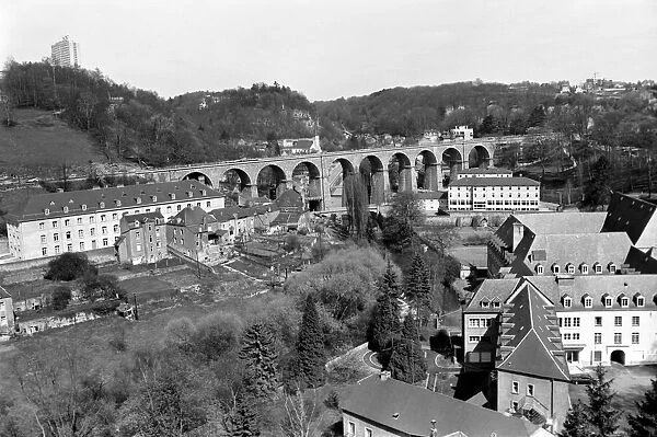 The view from The Passerelle Viaduct Luxembourg April 1975 75-2201-012 Luxembourg city is