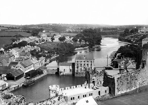 View of Pembroke, from the top go the Great Keep of Pembroke Castle. February 1939