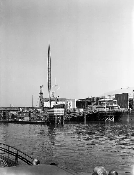 A view from the River Thames of the Skylon, during the Festival of Britain, London
