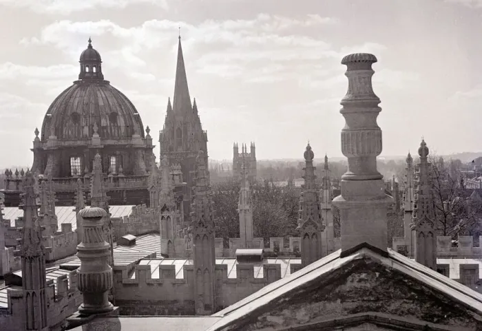 Framed Print : View from the rooftop of Oxford university aerial view acedemic institutions roof