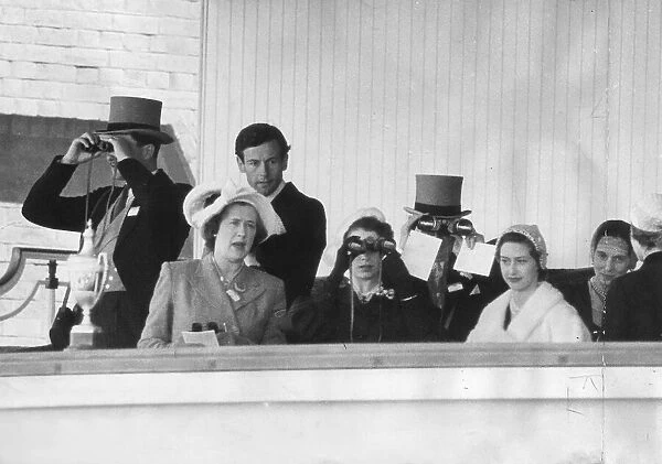 View of the Royal Box At Ascot showing Queen Elizabeth, Princess Margaret