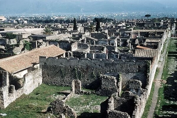 View of ruins of Pompeii near Naples in Italy
