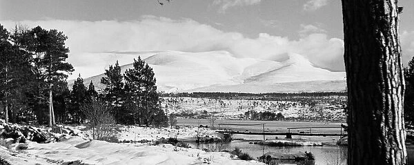 View showing Cairngorm mountain from Glen Mor Lodge in Invernesshire in the Highlands of