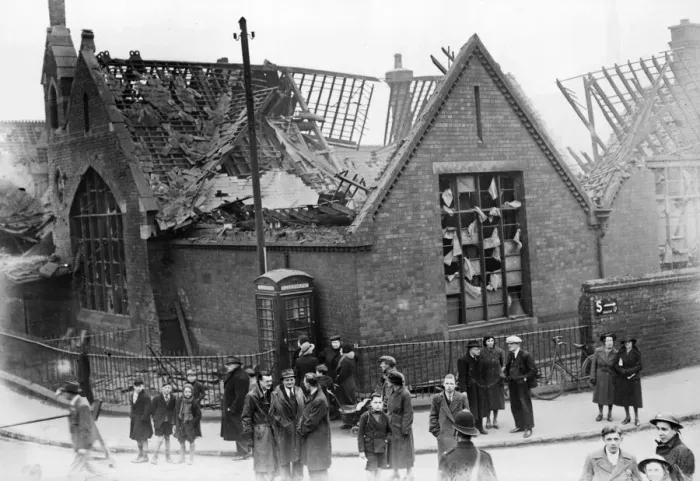 Framed Print : View showing the damage to a school in Lincolnshire following an air raid by bombers of Framed Print : View showing the damage to a school in Lincolnshire following an air raid by bombers of