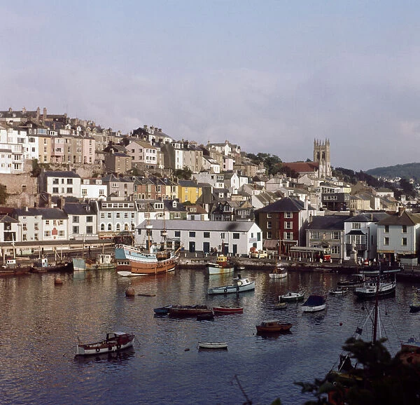 View of the small fishing town of Brixham, in Torbay, part of the English Rivieira