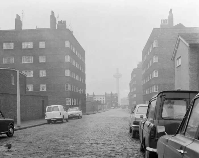 Framed Print : View of a street in Liverpool showing the iconic Radio City Tower in the background