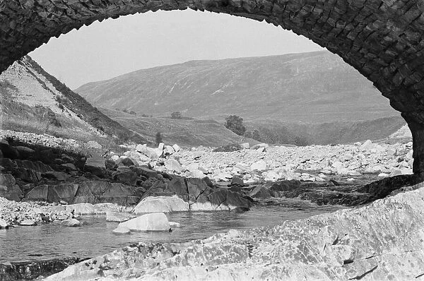 A view underneath a stone bridge at Glen Roy in Invernesshire in the Highlands of