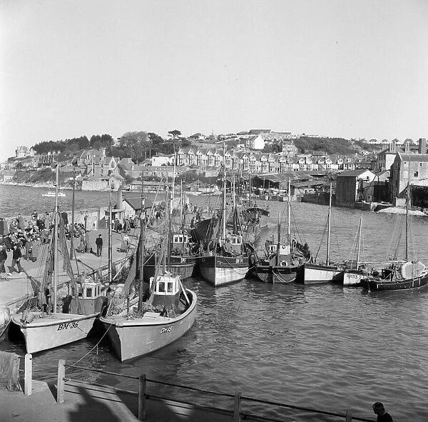 Views of Brixham Harbour, Devon. 12th April 1957