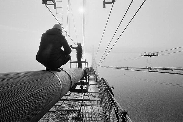 Views of the construction of The Humber Bridge at Hull. 27th August 1980