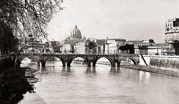 Views Itay Rome Tiber River In background, St. Peters Basilica at the Vatican