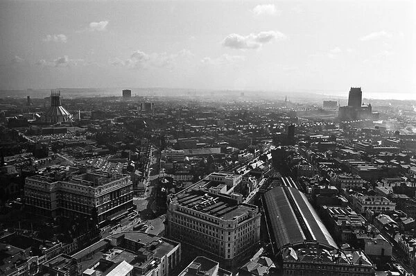 Views over Liverpool from St. Johns Beacon. 15th March 1967
