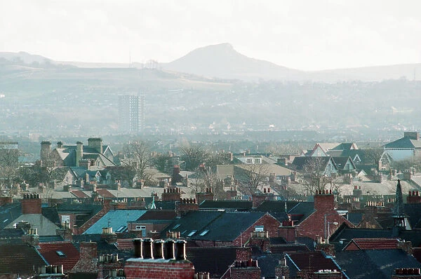 Views of Middlesbrough, 8th December 1994. Across the urban town towards Rosberry Topping