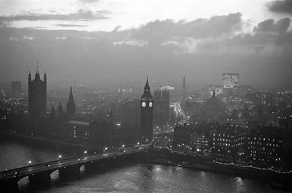 Views from South Bank at night, showing Houses of Parliament and Big Ben