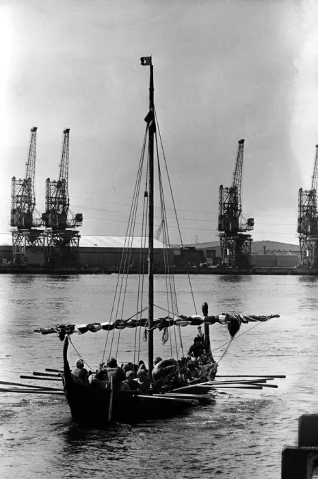 Framed Print : A Viking long ship miakes it way up the river Tyne on 21st July 1980 Framed Print : A Viking long ship miakes it way up the river Tyne on 21st July 1980