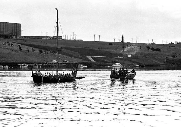 A Viking longboat on the river Tyne for the Newcastle Regatta in July 1980