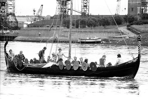 A Viking longboat on the river Tyne for the Newcastle Regatta in July 1980