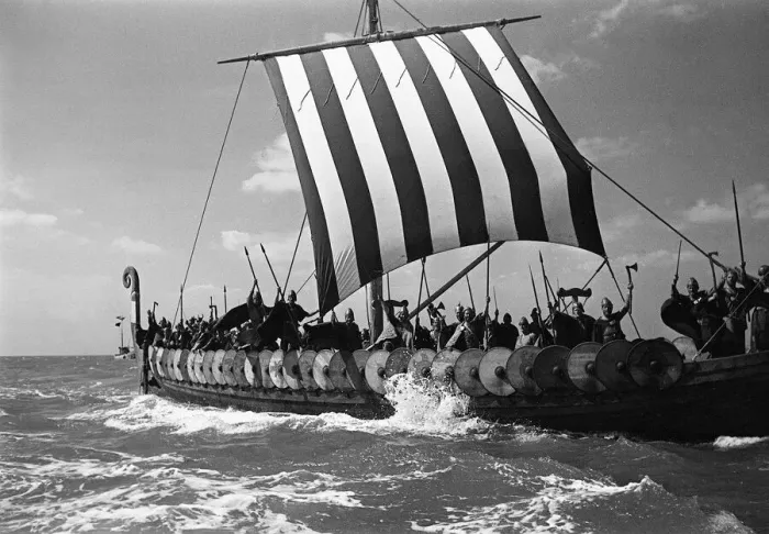 Framed Print : Viking Longboat Ship July 1949 Viking ship off the shores of Kent after crossing