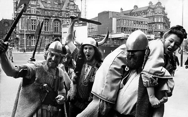 Vikings charging round Newcastle city centre on 17th March 1973