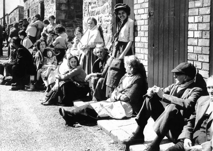 Framed Print : The villagers of Langley Park dress up as they get ready to play extras in a TV period