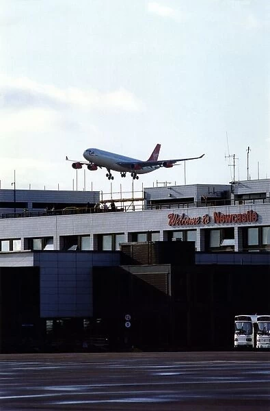 A Virgin Atlantic Airbus A340 aircraft at Newcastle Airport, circa 1997