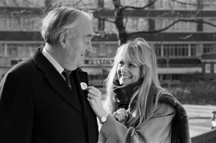 Framed Print : Viscount Whitelaw, often known as Willie Whitelaw, and Twiggy attending the launch of a Framed Print : Viscount Whitelaw, often known as Willie Whitelaw, and Twiggy attending the launch of a