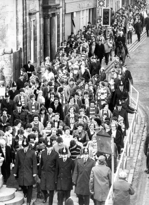 Framed Print : Visiting fans being escorted to St. Jamess Park for the Saturday afternoon match in Framed Print : Visiting fans being escorted to St. Jamess Park for the Saturday afternoon match in