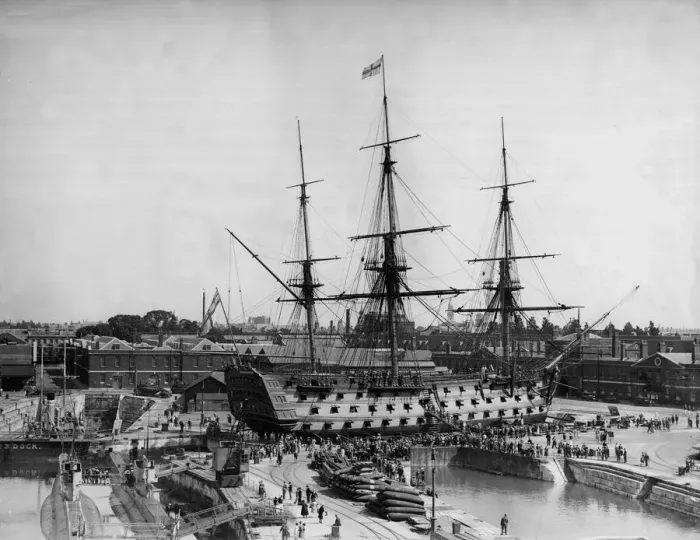 Framed Print : Visitors going aboard Lord Nelsons old flagship HMS Victory