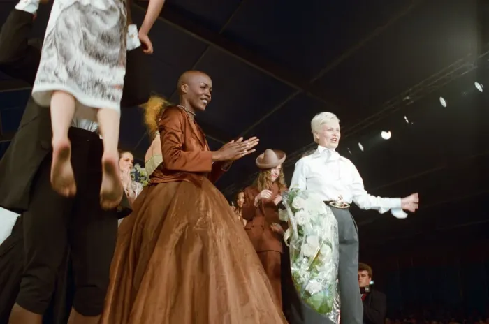 Framed Print : Vivienne Westwood pictured on the catwalk during her fashion show at London Fashion Week