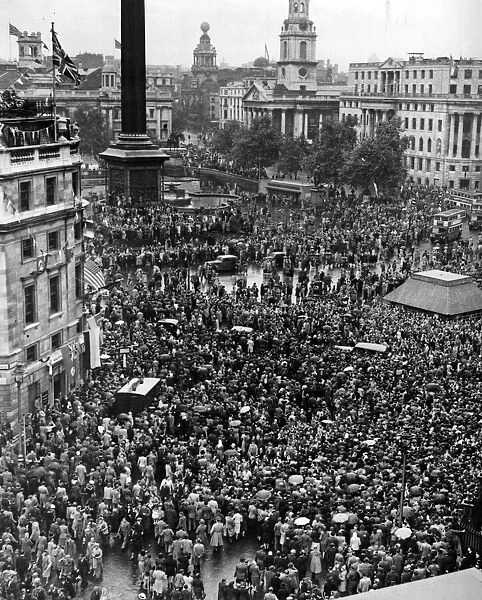 VJ Day in Trafalgar Square, London. 15th August 1945