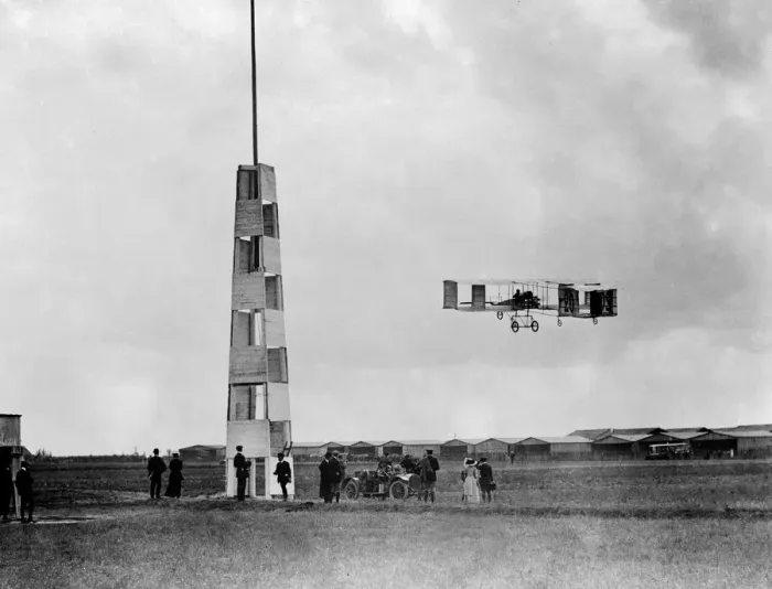 Framed Print : A Voisin biplane in action. August 25th 1909 Framed Print : A Voisin biplane in action. August 25th 1909