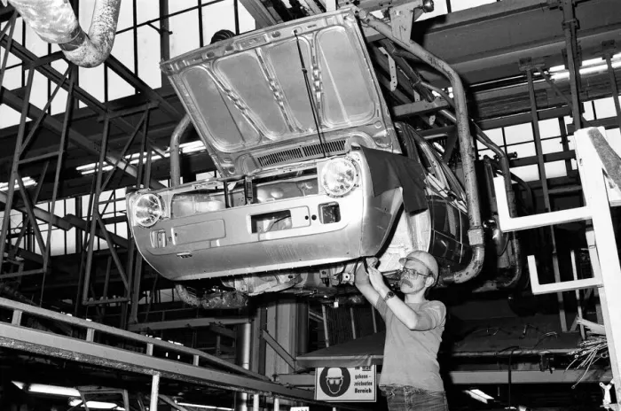 Framed Print : Volkswagen assembly line worker Peter Schredewitz at work in Wolfsburg, Germany Framed Print : Volkswagen assembly line worker Peter Schredewitz at work in Wolfsburg, Germany