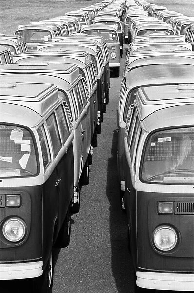 Volkswagen vans and cars at Manston, Kent, awaiting distribution to dealers in Britain