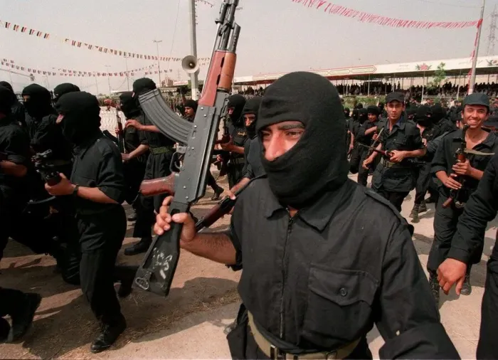 Framed Print : Volunteer Reserve Army Parade in Tikrit Iraq May 1998 The Men of the Suicide