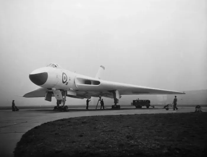 Framed Print : Vulcans of the 617 Dambusters'squadron at RAF Scampton leave for a Framed Print : Vulcans of the 617 Dambusters'squadron at RAF Scampton leave for a