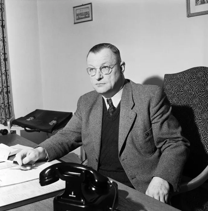 Framed Print : VW Volkswagen near Brunswick, West Germany. A man in an office. 10th December 1952 Framed Print : VW Volkswagen near Brunswick, West Germany. A man in an office. 10th December 1952