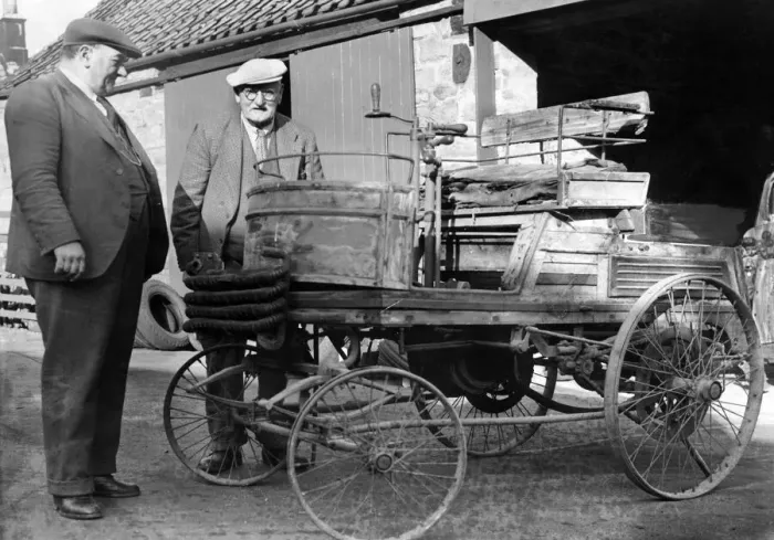 Framed Print : A W Champion of Castleton (l) pictured with his father Mr William Champion