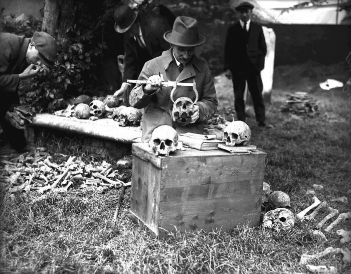Framed Print : W. P. Pycraft British Museum anthropologist June 1923 measuring skulls among